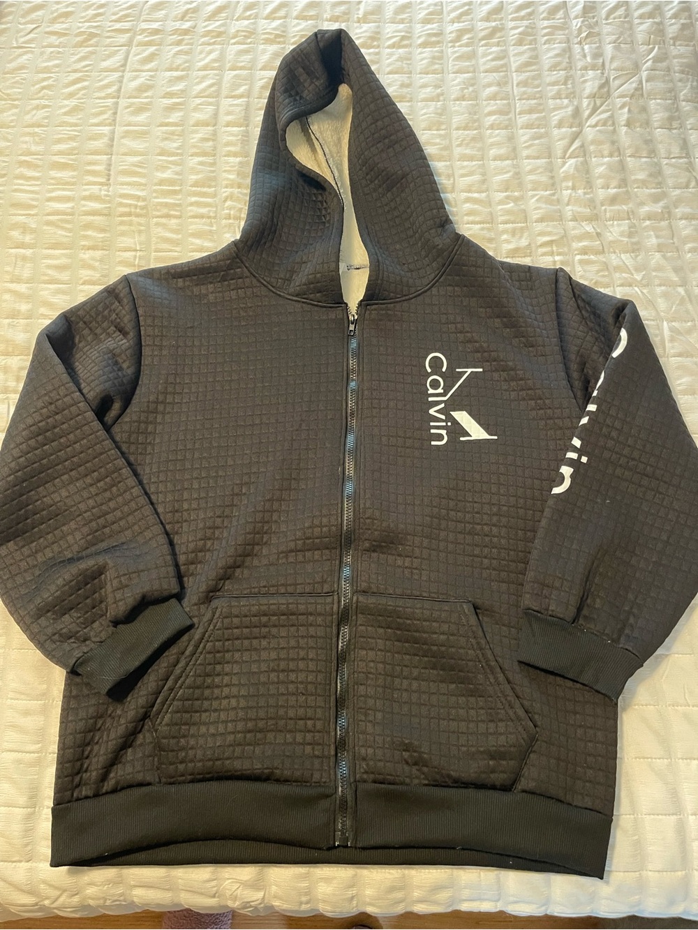 Calvin K (faux) Performance Black Quilted Full-Zip Hoodie